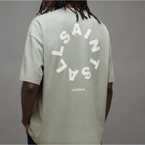 ALLSAINTS TIERRA Logo Oversized Crewneck T-shirt Size Large Liberty Green - NWT
